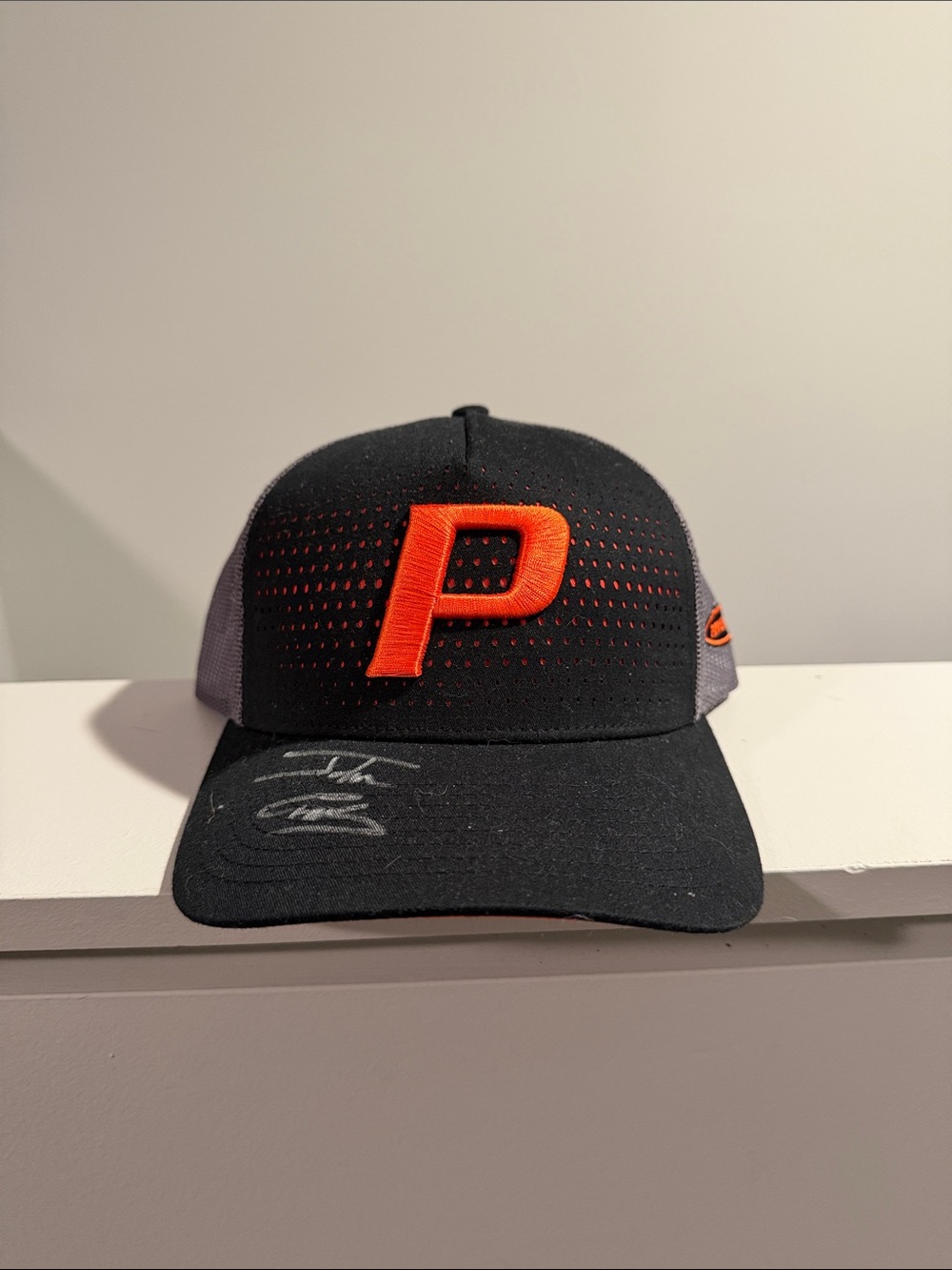 Black & Orange 'P' Logo Mesh Baseball Cap